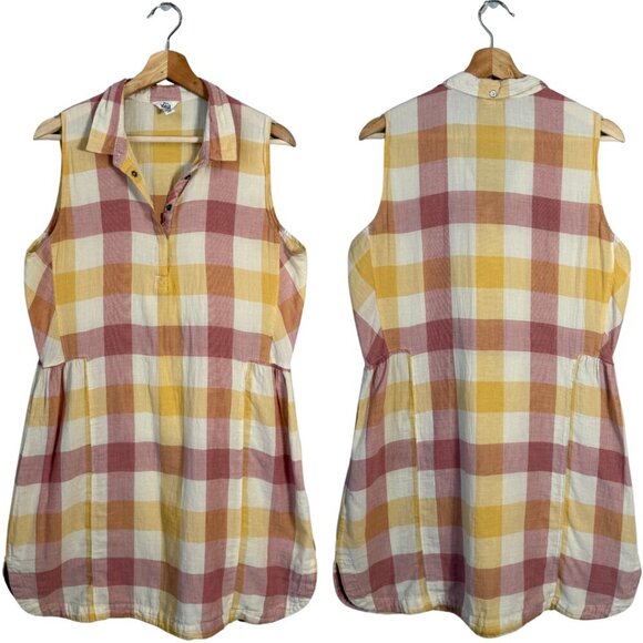 Woolrich Organic Cotton Plaid Collared Mini Dress Women's L Red Yellow Outdoors - Picture 1 of 10